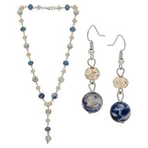 Vintage Inspired Jewelry Set Genuine Blue Sodalite Beaded Necklace and Earrings
